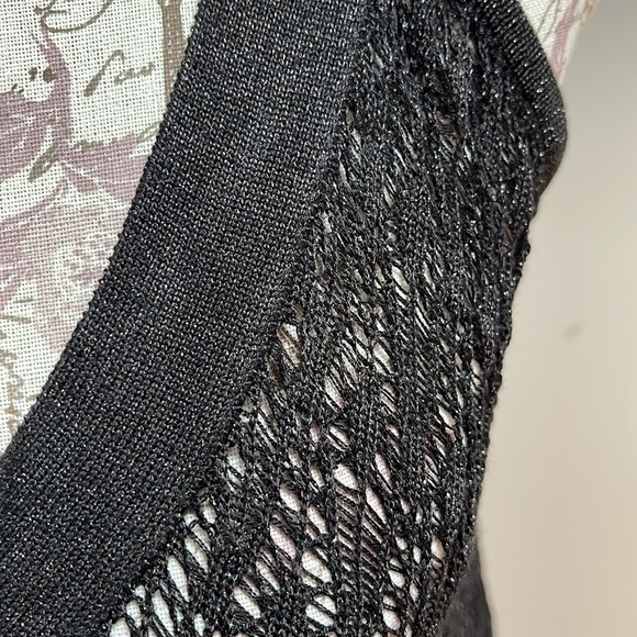 New Bebe Black metallic Cold Shoulder Poncho Sweater - Picture 3 of 8